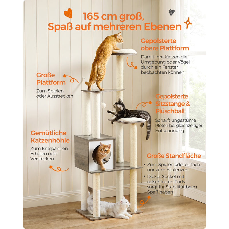 Scratching Post - Cat Tree - avec oreillers amovibles - 2 plateaux - moderne - brun vintage