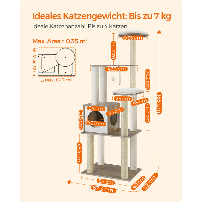 Krabpaal - Kattenboom - Met afneembare kussens - 2 Plateaus - Modern - Vintage bruin