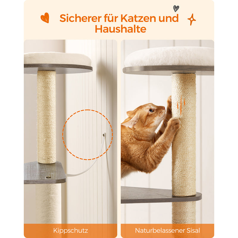 Scratching Post - Cat Tree - med avtagbara kuddar - 2 Platåer - Modern - Vintage Brown