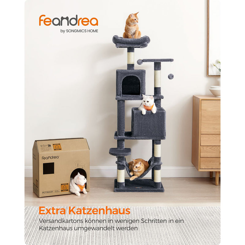 Cat Tree - Scratching Post - avec hamac et 2 grottes - Gris foncé