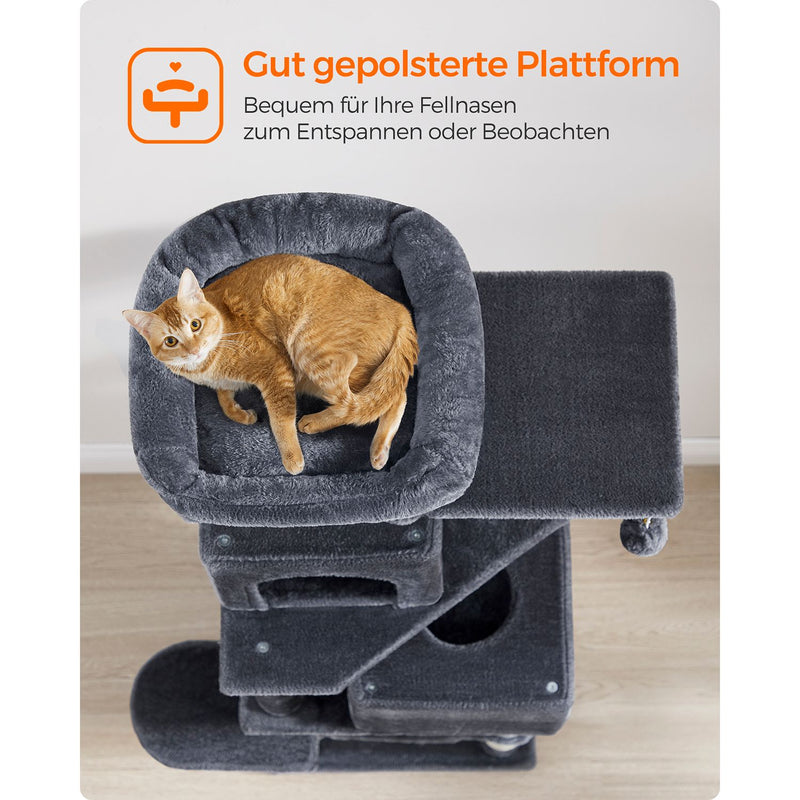 Cat Tree - Scratching Post - med hängmatta och 2 grottor - mörkgrå