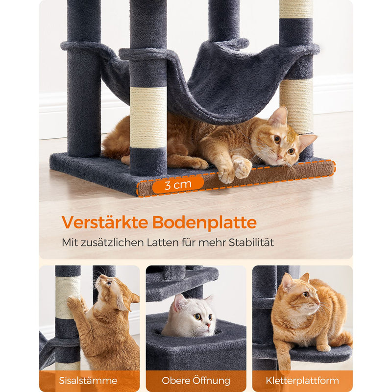 Cat Tree - Scratching Post - med hängmatta och 2 grottor - mörkgrå