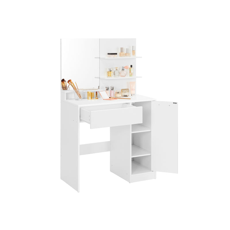 Dressing Table - Make -Up Table - 1 stor skuffe - med spejl og belysning - 2 hylder - Hvid