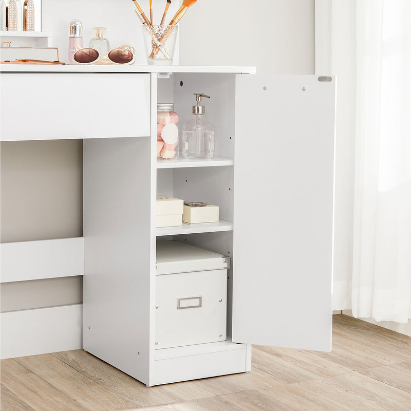 Dressing Table - Make -Up Table - 1 stor skuffe - med spejl og belysning - 2 hylder - Hvid