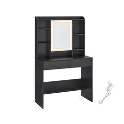 Dressing Table - Make -Up Table - Med LED -belysning og spejl - 2 skuffer - lavet af træ - sort