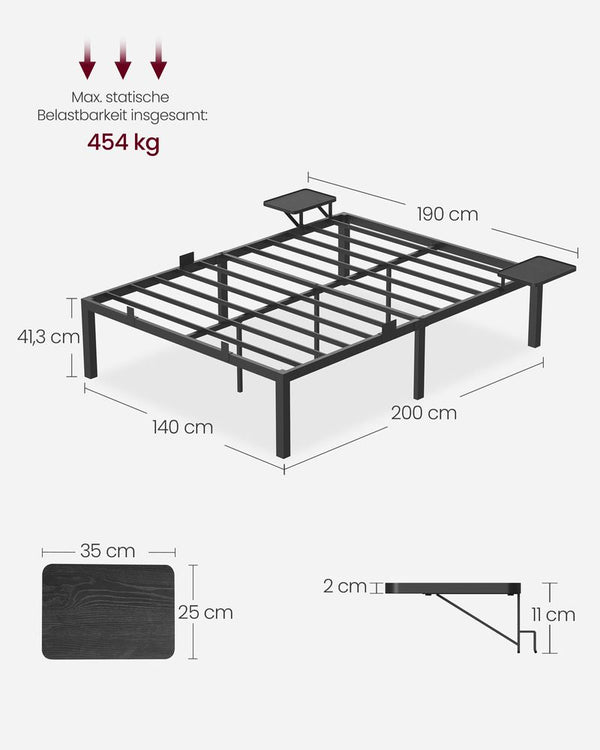 Bed frame - Metalen frame - Tweepersoonsbed - 200 x 140 cm - Zwart