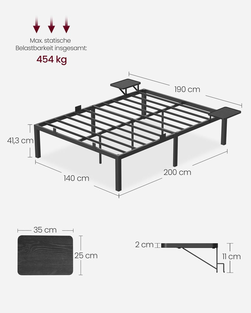 Sengamme - Metalramme - Dobbeltseng - 200 x 140 cm - Sort