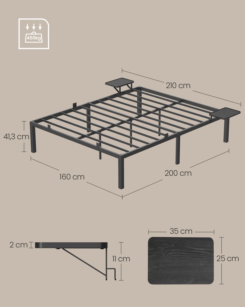 Seng - dobbeltseng - med opbevaringsplader - 140 x 190 cm - metalramme - sort