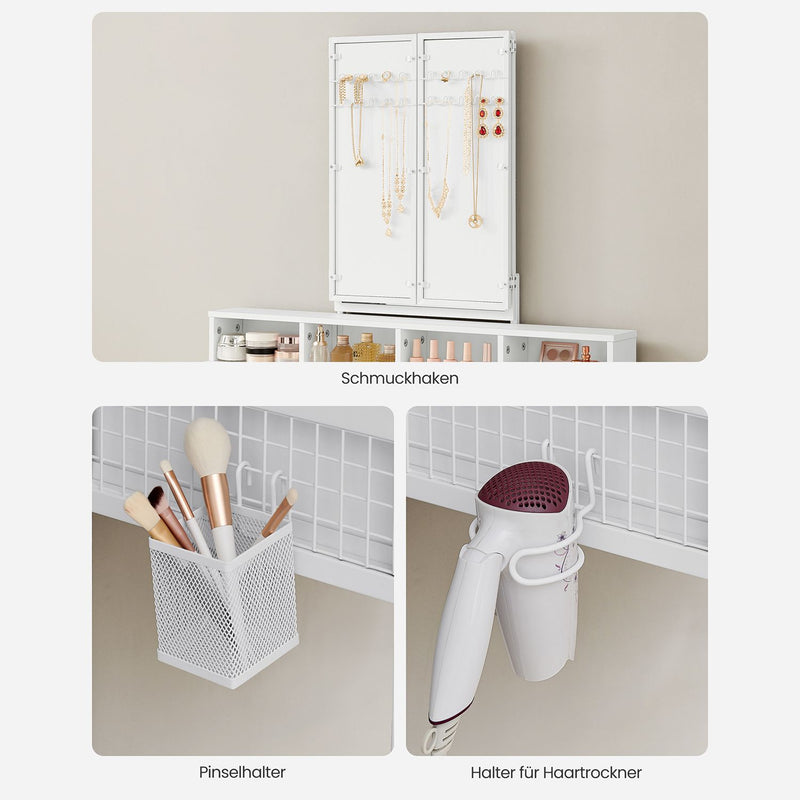 Table de mate-up - Dresseur - Table cosmétique - 3 tiroirs - avec miroir et tabouret - blanc