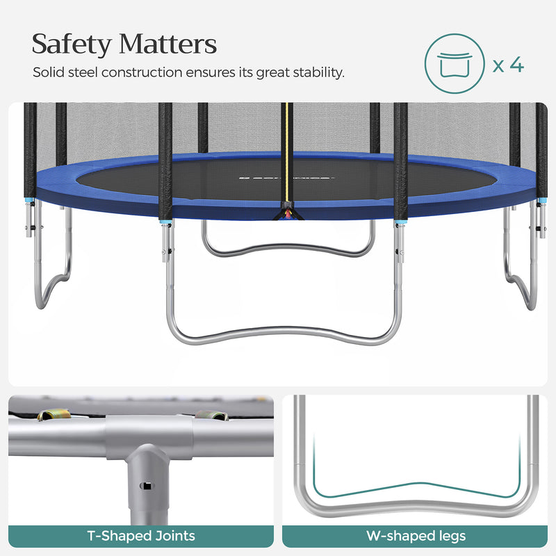 Trampolin - ekstra stor - 366 cm - med sikkerhedsnet - med trapper - blå