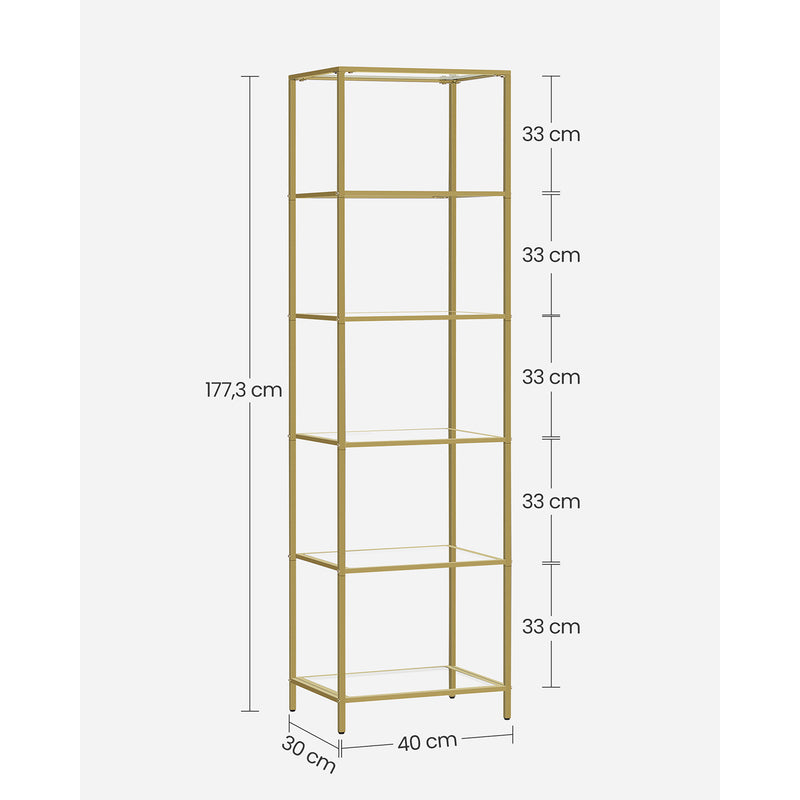 Display skåp - glasskåp - med 6 hyllor - guld