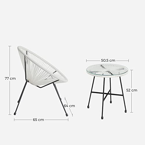 Balkonmeubilair - Tuinmeubelset - Terrasmeubilair - Set van 3 - glazen tafelblad - 2 stoelen - Wit