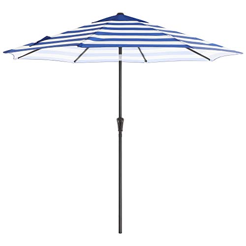 Parasol - Ø 265 cm - Protecția solară - Parasol de grădină - cu manivelă - cu dungi albastre și albe