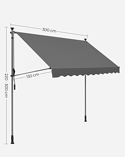 Klämt tak - balkongtak - 300 x 130 cm - med vev - grå