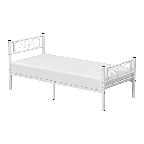 Bedframe - Eenpersoonsbedframe - Metalen Frame -  Past op 90 x 190 cm matras - Wit