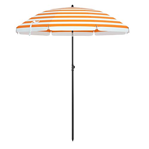 Garden Paraplu - Parasol - Parasol pe plajă - Ø 160 cm - pliabil - alb portocaliu cu dungi