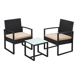 Tuinmeubelset -  van polyrotan - Loungeset - In rotan-look - 2 Stoelen - Met glazen tafel - Zwart