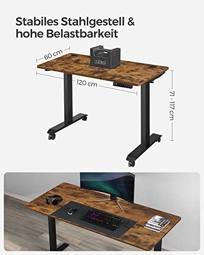 Electric er Standing Desk - Højde Justerbar - Desktop 60 X 120 - Office Office - Vintage Brown / Black