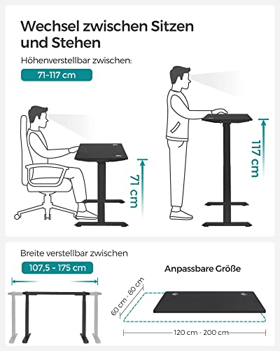 Hoogteverstelbaar bureau - Elektrisch Bureau - Tafelblad 70 x 140 cm - Dubbele motor - Traploos verstelbaar - Memoryfunctie met 4 hoogtes - Met wielen - Zwart