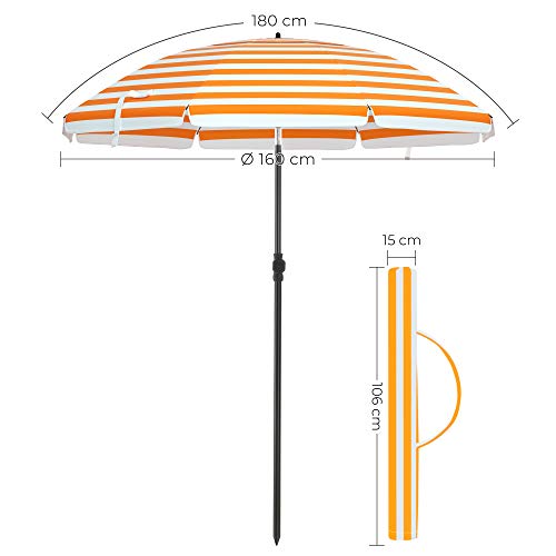 Garden Paraplu - Parasol - Ranta parasoli - Ø 160 cm - taitettu - raidallinen oranssi valkoinen