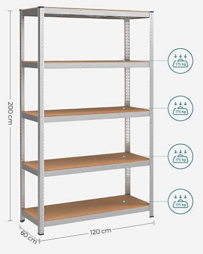 Opbergrek met 5 legborden - Verstelbare legborden - 180 x 90 x 40 cm - Tot 875 kg draagvermogen