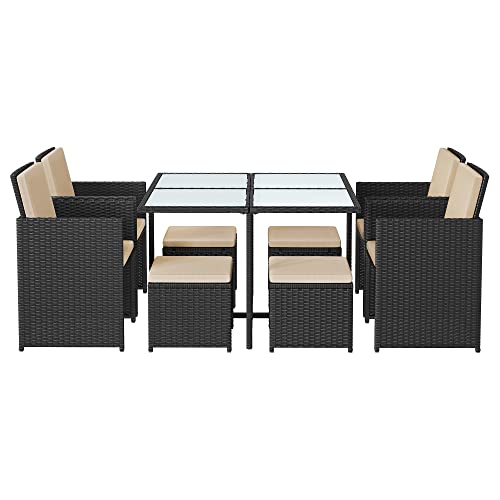 Tuinmeubelset Set van 9 - Polyrattan - Terrasmeubel - Zwart / Beige