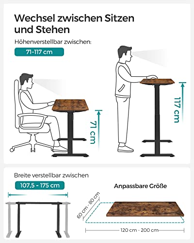 Elektrische Zit Sta Bureau - In hoogte verstelbaar - Bureaublad 60 x 120 - Kantoorbureau - Vintage Bruin / Zwart