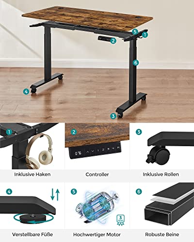 Electric er Standing Desk - Højde Justerbar - Desktop 60 X 120 - Office Office - Vintage Brown / Black