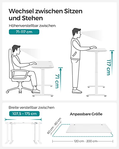 Højdejusterbar - Elektrisk skrivebord - 120 x 60 cm - Hvid