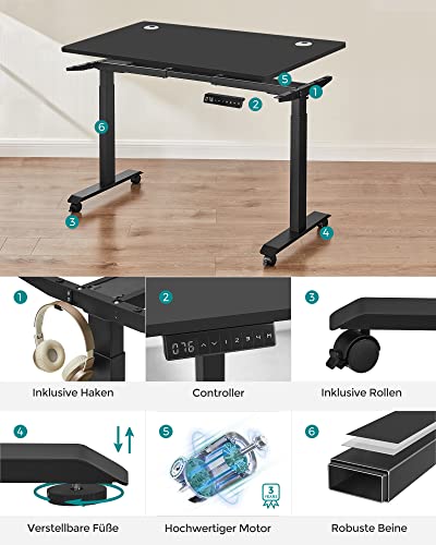 Höjd -till -be skrivbord - elektrisk skrivbord - bordsskiva 70 x 140 cm - dubbel motor - Stebeless justerbar - minnesfunktion med 4 höjder - med hjul - svart