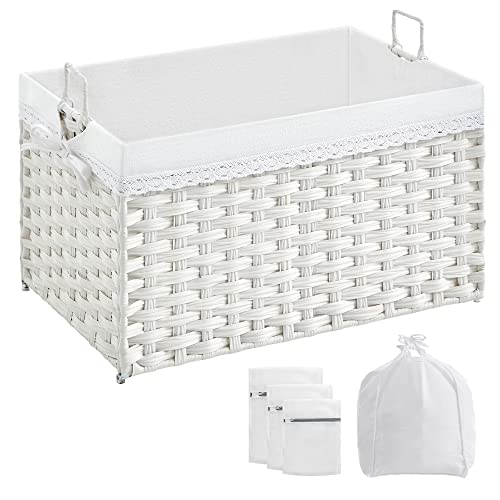 Panier à linge - 75L - Collecteur de tissus - Poche intérieure amovible - 2 sacs à laver en tissu - 3 filets de lavage - avec poignées - blanc