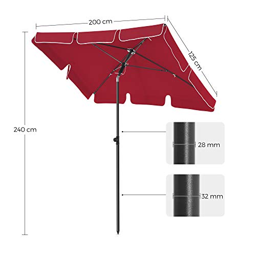 Parasol - balcon parasol - jardin parasol - rectangulaire - 200 x 125 cm - rouge