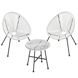 Mobilier de balcon - Set de mobilier de grădină - Mobilier de terasă - Set de 3 - Top de masă din sticlă - 2 scaune - Alb