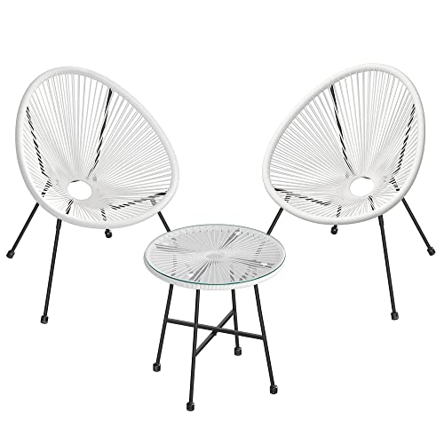 Mobilier de balcon - Set de mobilier de grădină - Mobilier de terasă - Set de 3 - Top de masă din sticlă - 2 scaune - Alb