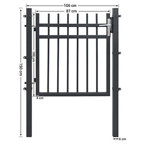 Metal Garden Gate - Steel Garden Gate - Med lås - med dörrknapp -106 x 100 cm - grå