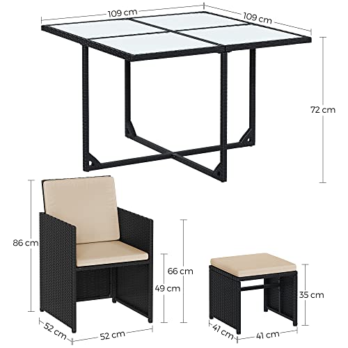 Set de mobilier de grădină set de 9 - Polyrattan - Mobilier de terasă - negru / bej