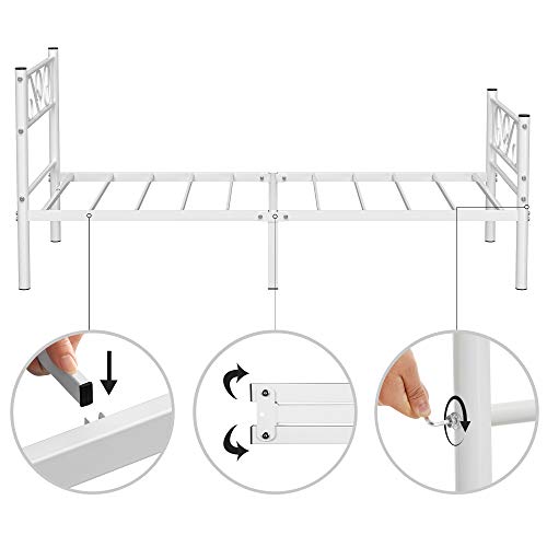 Bedframe - Eenpersoonsbedframe - Metalen Frame -  Past op 90 x 190 cm matras - Wit