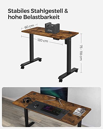 Bureau elektrisch - In hoogte verstelbaar - 60 x 120 cm - Verstelbaar -  geheugenfunctie - Vintage Bruin / Zwart