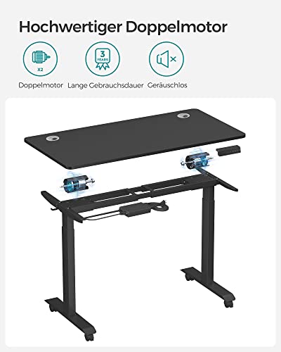 Înălțime -to -be birou - birou electric - tabletop 70 x 140 cm - motor dublu - reglabil fără trepte - funcție de memorie cu 4 înălțimi - cu roți - negru