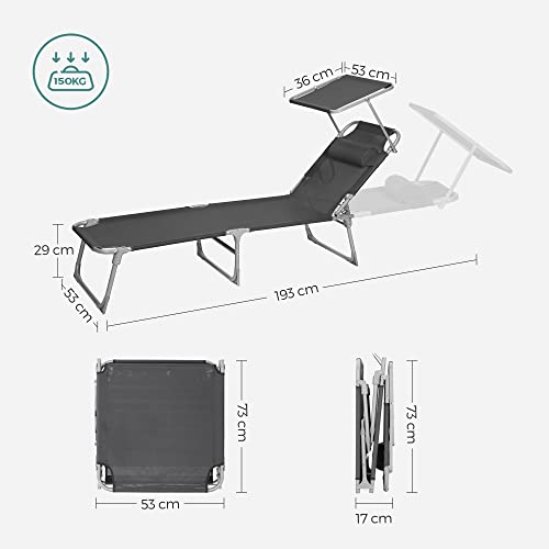 Ligbed - Ligstoel - Loungebed - Strandbed - Met kussen - Met zonnescherm - Zwart