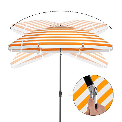 Garden Paraplu - Parasol - Parasol pe plajă - Ø 160 cm - pliabil - alb portocaliu cu dungi