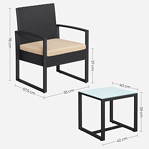 Tuinmeubelset -  van polyrotan - Loungeset - In rotan-look - 2 Stoelen - Met glazen tafel - Zwart