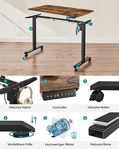 Desk Electric - i höjdjusterbar - 60 x 120 cm - justerbar - minnesfunktion - vintage brun / svart