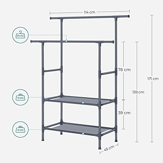 COMNECTĂ RACK - PASĂ metalică - cu 2 tije de haine - 2 rafturi - impozabile până la 70 kg