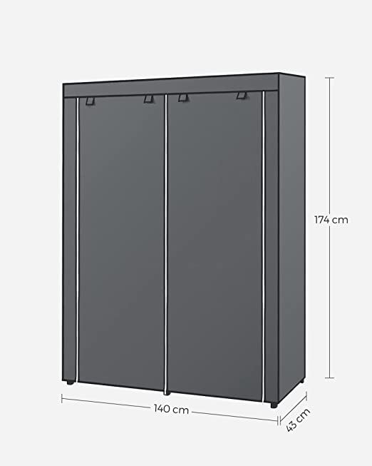 Armoire - armoire en tissu - 2 rails de vêtements - 6 étagères - diverses options de montage - 88 x 45 x 168 cm