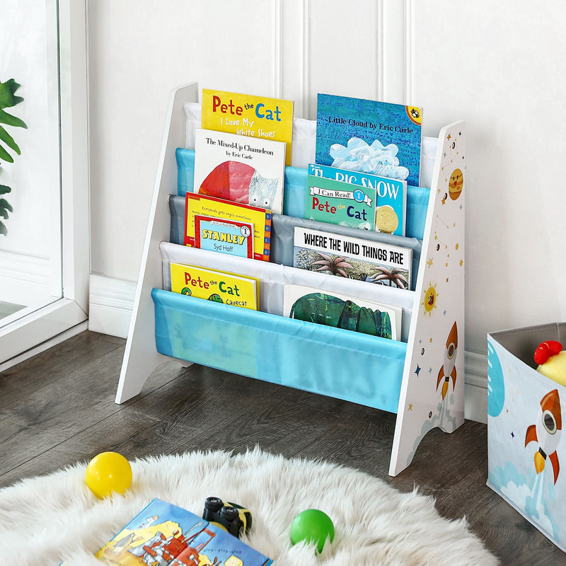 Boekenkast voor kinderen - Kinderkamerplank - Speelgoed organizer - Met anti-tip - Blauw wit