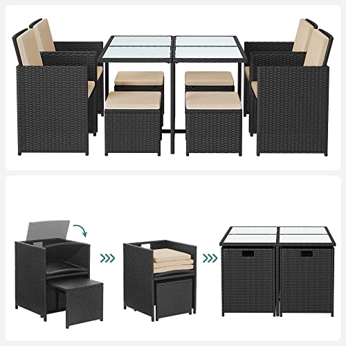 Tuinmeubelset Set van 9 - Polyrattan - Terrasmeubel - Zwart / Beige