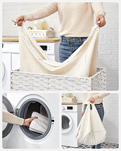 Panier à linge - 75L - Collecteur de tissus - Poche intérieure amovible - 2 sacs à laver en tissu - 3 filets de lavage - avec poignées - blanc