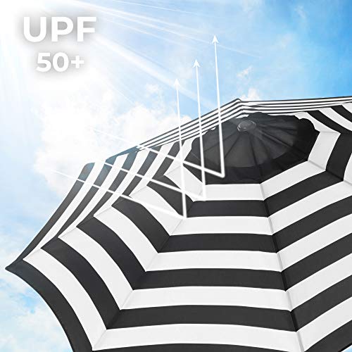 Parasol - Garden Parasol - Protection solaire - avec manivelle - Ø 265 cm - Blanc noir rayé