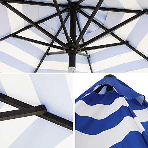 Parasol - Ø 265 cm - Protecția solară - Parasol de grădină - cu manivelă - cu dungi albastre și albe